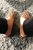 I love these cheetah loafers! I wear a size 7-8, so I went back and forth after reading other reviews on what size to order. I stuck with my gut and ordered a size 8. My heel meets up with the back of the shoes but I'm still happy with the size that I ordered. Definitely cute and comfy. I did notice a little bit of foot sweat and the top creased first day. Overall happy with my shoes though! - Kalee G.