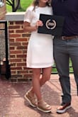Really loved this dress, so much so that I bought it in black as well to wear for my college graduation. Really good material and fit. I normally feel nervous wearing white but it wasn't see through at all, even with me not wearing an actual bra and only using petals. - Reanna E.