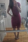This dress is a gorgeous color, and fits true to size. The only negative is that the fabric is a little stretchier than I would have liked -- something thicker and a little more bodycon would have been preferable. - Audrey A.