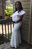 This dress was perfect for my baby shower. Had a little stretch & made me feel beautiful instead of huge. I ordered a size large to fit my belly. Highly recommend! - Theresa H.