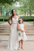I LOVED this dress! It's elegant, romantic, and bohemian which complemented my wedding perfectly. The quality of the dress is amazing and the dainty lace train was perfect! I probably should have had it altered as it was slightly too long with 5" heels and pooled a little more than I would have liked but you can't beat the value! Highly recommend! - Aimee H.