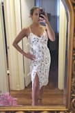 I LOVED this dress. Complimented curves and the bust would work for larger and smaller in my opinion. The slit is the perfect balance to the floral print to make it feel a little sexy without overkill. - MARY B.