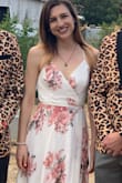 I really love this dress! I wore it to a wedding and got so many compliments! Like other reviews have mentioned, it is pretty long so ideally I would have cropped off an inch or so if I had the time (I ordered pretty last minute relative to when the wedding was). For reference, I wore with 3 1/2 inch heels. Other than that, great quality material and gorgeous print! I felt like a princess and I love that you can adjust the tightness with the wrap. Definitely recommend! - Alexis D.