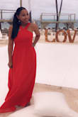 Very nice dress and I love the color. I had to cut a little bit was a little long for me. I used for a beach weeding it was amazing for the occasion. I love the fabric. - CANDY A.