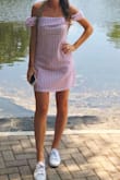 Fit perfectly. The stripes and off the shoulder detail are so cute! Also not see through at all. - Katherine K.