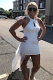 Loved the dress but wayyyy to short. Felt really uncomfortable because it was so short. The skirt rode up when walking. I probably could have gone up a size but the top part of the dress fit great - Jackilyn D.