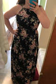 I bought this for a wedding and it fits perfectly. I got a large after reading all the reviews. Length is also perfect for flats or a small heel. The slit falls exactly where it should. The print is beautiful. - Tiffany K.