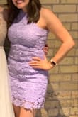 Wore to a wedding and got so many compliments! I am forever in between a small and medium in dresses. I ordered both and kept the small, the style of the dress is meant to be tighter, but with the lace overlay it didn't feel too revealing! The medium felt a little too loose and too long. Overall loved it!! - Brittany P.