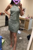 I ordered this dress in a yellow and loved it (see my other review). This dress in sage green however fit a little more loose. Perhaps it was just one manufacturing difference. Regardless, the color on this is really great and I would have kept it if I didn't also order the yellow. Adding both photos here so you can see the sage green is a little looser in the midsection. - Liane Y.