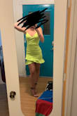 This dress is cute but the upper part seems to be kind of messed up, one side keeps kind of moving away so you can see my bra. Nice color! - Galusic A.