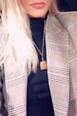 I absolutely love this pendant. However, it is so cheap and its now a rose gold and almost black in some areas. I take good care of my jewelry. I believe it has to do with perfume getting on it. I bought again because it's cheap. - Hilary A.