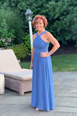I got the size small in the slate blue color. It fit perfectly and I got tons of compliments! Was way too long so I had to take it to a tailor to be hemmed, but worth it! - KIM E.