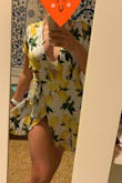 I'm not sure what's been up with the sizing at Lulu's lately... I have a few dresses in a small from here and they're great. I read the reviews and ordered this one in a small and it's...very, very small. Like, I have a tshirt that is bigger. Perhaps it's an error, because based on the photos I can't possibly believe something could be so tiny. Unfortunately I had it sent to me in London so I couldn't return it. It's currently sitting, tags on, in the bottom of my suitcase because it's actually unwearable. Fabric feels nice, but the chest is also weirdly gape-y. Total miss. Size way, way up or avoid altogether. I attached a photo wearing a bralette and Nike spandex shorts and you can see how little this dress covers. Good god, Lulu's. - Caitlin W.