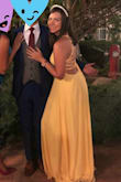 I wore this dress for a summer wedding. It is long enough, I had to fix it a bit, the front part can be transparent but very little but it is because of the yellow color. I'm usually size M, order L and It was perfect. I recommend this dress, the fabric is fine and elegant. - Vilma D.