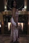 Really cute material very soft split was nice. Wore kitten heels with because I am tall and wanted dress to flow. The bust was too big even with adjusting the shoulder strap. - Asia B.