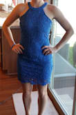 I love this dress. The color was a amazing and vibrant. Generally in boutique dresses I am a small-medium but based on the reviews I chose to go with the bigger size and it was perfect. In pants I am usually a medium or 6. The lace hid some of my midsection concern areas, but still showed off the curves I wanted to see! I highly recommend! - Kayla G.