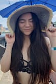 The hat itself is very pretty and useful for blocking out the sun. It fits well and is made of sturdy material. I wore it out to help with the sun, but had to put it away because of the wind. In doing so, I folded it lightly and put it in a big bag, but it's still permanently creased. - Eun J.
