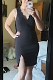 Such a good quality dress, love the scallops. The slit was high, models are tall, but don't be fooled. The slit will be real high on you, too! - Megan S.
