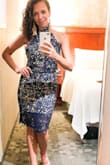 The fit of this dress was true to size in a size Small. It ran a little bit long, which was to be expected because it's marketed as a midi, but I actually brought it to my tailor and she magically was able to bring it up a few inches. I've received so many compliments both in person and on my fabulousinfrizz instagram. - Francesca D.