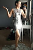 I love this dress. It is sparkly and flattering and makes me feel like a molten silver discoball statue.. but you can tell where I walk in it because it leaves a trail of sequins EVERYWHERE.
It is comfortable to wear, although a little itchy where you touch the sequins (but only occasionally). - Whitney F.