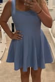 Good dress. Material is thicker than I originally though. Color is beautiful. Good dress over all, but little longer than I expected. - Danielle B.