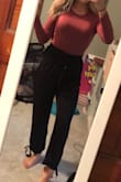 I love these pants so much I already have them in olive green and I just bought them in black because they are so great! Great comfortable and flowy material. - Alivia C.