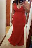 The color is just as the picture. The dress is made with high quality material, very thick and very stretchy. It was very comfortable and gave me a nice S-line figure. A con about it was the way it held up my breasts. The way the dress is structured that if you bend over or move, the straps just hang. Like it does not give the full support to someone with a larger bust size. The model in the picture has neck and arm all stretched out to support the straps. Also the stretchy material is nice because it's really soft. It doesn't take you in or smooth out your body. This is an easy fix with some spanx. It was hard to find underwear that didn't show through the dress. - Eva M.