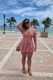 I love this romper but it's a little too short from the back for me. I have a big bottom so maybe that's why it's so short on me but it's so cute and so comfortable. I prefer wearing it to the beach because of the length on me. - Emily D.