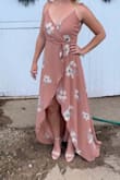 This dress was perfect for a September wedding! I got so many compliments on how beautiful it was! I am 143 lbs and 5'6" and the small fit me perfectly! The only thing is that it was kind of long. I just lifted it off the ground when I wasn't wearing heels. - Taylor T.