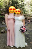 This dress is beautiful!! Perfect for brides maids. There are so many ways to tie it you can definitely find a way that flatters your body. The fabric was a nice thick weight and has a built in slip. I didnt even have to wear spanks. Packed well for a destination wedding and we got so many compliments! I am 5'10" and it was the perfect length with flats. - Melissa M.