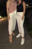 These pants are a really nice material and weren't see through at all (as long as you're wearing the right color under of course). I thought at first they were going to be too tight but then after wearing them for a few minutes they stretched to fit perfectly. I love them so much and can't wait to wear for my sorority recruitment - Rosemary R.