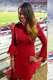 This dress fit perfectly and was very flattering. The material is great quality and very pretty and its comfortable. And its has 2 layers so can't see through it at all. The length is perfect. Bought it to wear to a game and so great semi-casual with wedges. Could also be dressed up with heels. Got tons of compliments! - Kelly A.