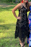 I wore this dress to a wedding and it was perfect. The lace detailing is so pretty and great quality. The medium fit perfect and the adjustable straps really help with how the top fits. I love the different lengths of the lace bottom, it gives the dress dimension and looks great when you are dancing. Overall I would recommend this dress to anyone who loves lace! - Elizabeth H.