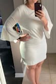Bought this dress for my bridal shower. It's a little tighter in my hips compared to the original photo, but I'll definitely still wear it! It is a tiny bit see-through, so will probably need a slip underneath.
Otherwise it's a great fit over my chest, a good length, and decent material! - Sarah D.