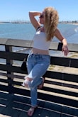 Trendy but beautiful and super comfy.  Read the other reviews and holes in the knees not enlarging with hand washing.  Plus rolling up the hem to tailor needed for petite gals. I always get compliments wearing these. - Jennifer S.