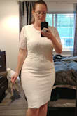 I really love the dress, it is the perfect length and fits well but not snug.  The only thing is I would have preferred the lace arms to be a bit less roomy, but that's just my preference. - Chantell G.