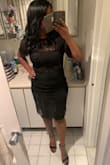 I was a little nervous about the sizing because I'm sort of in the middle of a medium and large or between a 10 and 12, especially with my little pooch and bigger bottom, but the dress fit amazingly and I got so many compliments! The length was great, too... not too long, not too short. Very classy. - Sharon C.