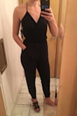 I honestly do like this jumpsuit but if I paid full price I would have been upset. The fabric is very thin and I was not expecting that. Also, it fits pretty snug and I ordered per my measurements and the model info (like I usually do).
I am keeeping it (bc I have to since it was final sale) but wish I ordered a size larger. - Sara D.