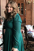 This dress is amazing. Clearly I needed to steam it better but regardless the color is stunning and it actually was long enough for me! I would like to own this dress in every color. Arms were flowy and nice; fabric was of high quality; heavy but breathable. I wore this to a rehearsal dinner and got so many compliments! - Gretchen F.