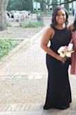 Wore this dress as a bridesmaid in a friend's wedding (she asked us to choose our own dress, and that it be long and black), and I received complements all night! The M fit very snug in my thighs, butt, and hips (which is where I carry most of my weight) but the stretch in the dress fabric was amazing and felt so comfortable all night. The length is quite long for my height, I had to wear 4+ inch heels to keep it from dragging the ground, but I didn't mind. Definitely would recommend! - Michelle M.