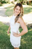 I have this dress in 3 colors. The white was absolutely perfect for my bridal shower. The fit is great, it's not too short, and I love that my shoulders were exposed while still covering my chest. Love love love! - Kelly G.