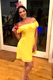 This dress wasn't my preferred style but I decided to give it a shot and get it for a bachelorette party (the theme color was yellow, so I really didn't have many options). When I tried it on, I absolutely fell in love in this cute dress! It fits so perfect and bright and makes you look extra pretty in it. I ordered size S. The length is excellent. - Aliya S.
