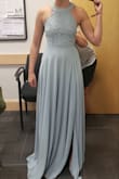I ordered this dress for my sister as her bridesmaid dress for my wedding. I love how it fits and the look of it on her. I was a bit disappointed with the color though. I ordered the sage green, which is the color I wanted for my bridesmaid dresses, however, I'd say it looks more gray or pale blue in most lighting's. Definitely not sage green. However it's still a beautiful dress so I'll still be using it for my bridesmaids. - Leigh Z.