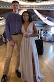 This dress is incredible! I needed this dress as a bridesmaid and fell in love immediately. I originally ordered a small and it was just a little too large in the chest/shoulder area & long for me so I exchanged it for an XS. I carry the majority of my weight in my legs and have more of an athletic build so the XS was perfect up top. The most outer layer was still a little long even with my 3 inch heels but the slit made it easier to walk in & was a perfect touch! I could totally see myself ordering this in more colors in the future. - Julia M.
