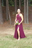 Beautiful dress for bridesmaid. The fit was almost perfect, exempt there is a part underneath the bust area that was very tight. I had to get it hemmed but that was not a big issue as I am 5' 2", and had to get the leg split cut higher. The material is amazing high quality. The dress is simple but yet elegant and loved the flowy of the skirt part. - Endy L.