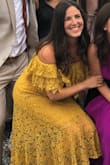 I wore this dress for a fall wedding. I loved the color and the off shoulder. It was super comfy and I loved the length although it was lose fitting and got looser as the night went on. By the end I felt it looked "baggy". Otherwise I loved! - Mary B.