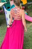 I fell in love with the dress online. I ordered for a bridesmaid dress in my friends wedding and the color was totally off! It's a very pink magenta. The dress fits perfectly on my waist but it is a bit long. - Ariel M.