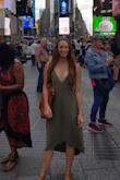 I love this dress! I bought it in the blue and green. It's a little loose but that's how the style should be. I usually pair it with a bralette underneath or sticky tape to keep the top of the dress from moving. - Jillian Z.