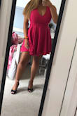 The color is way different and darker than shown in the photos so keep that in mind, but other than that I love it. I have this same dress in red and silver!! - Juliet C.