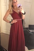 I get so nervous buying dresses online due to sizing, but this has a lace up back so it's adjustable a few sizes down if needed! It is very true to size and the color is stunning! It is long so I'll Need to wear heels, but I was planning on it because I'm wearing it to a military ball. After trying it on I didn't want to take it off! - Halley N.